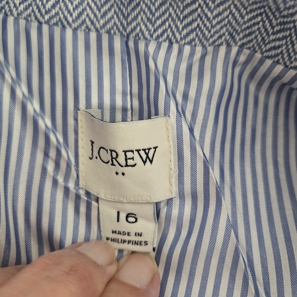J. Crew Factory Blue Herringbone One Button Linen Blazer Size 16 - Picture 10 of 13